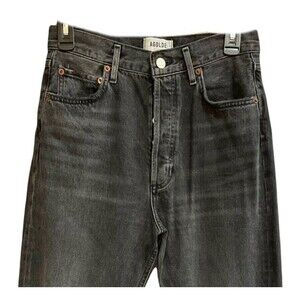 Agolde 90s Button Fly Hi Rise Straight Black Jeans Distressed Sz 27 Bikercore